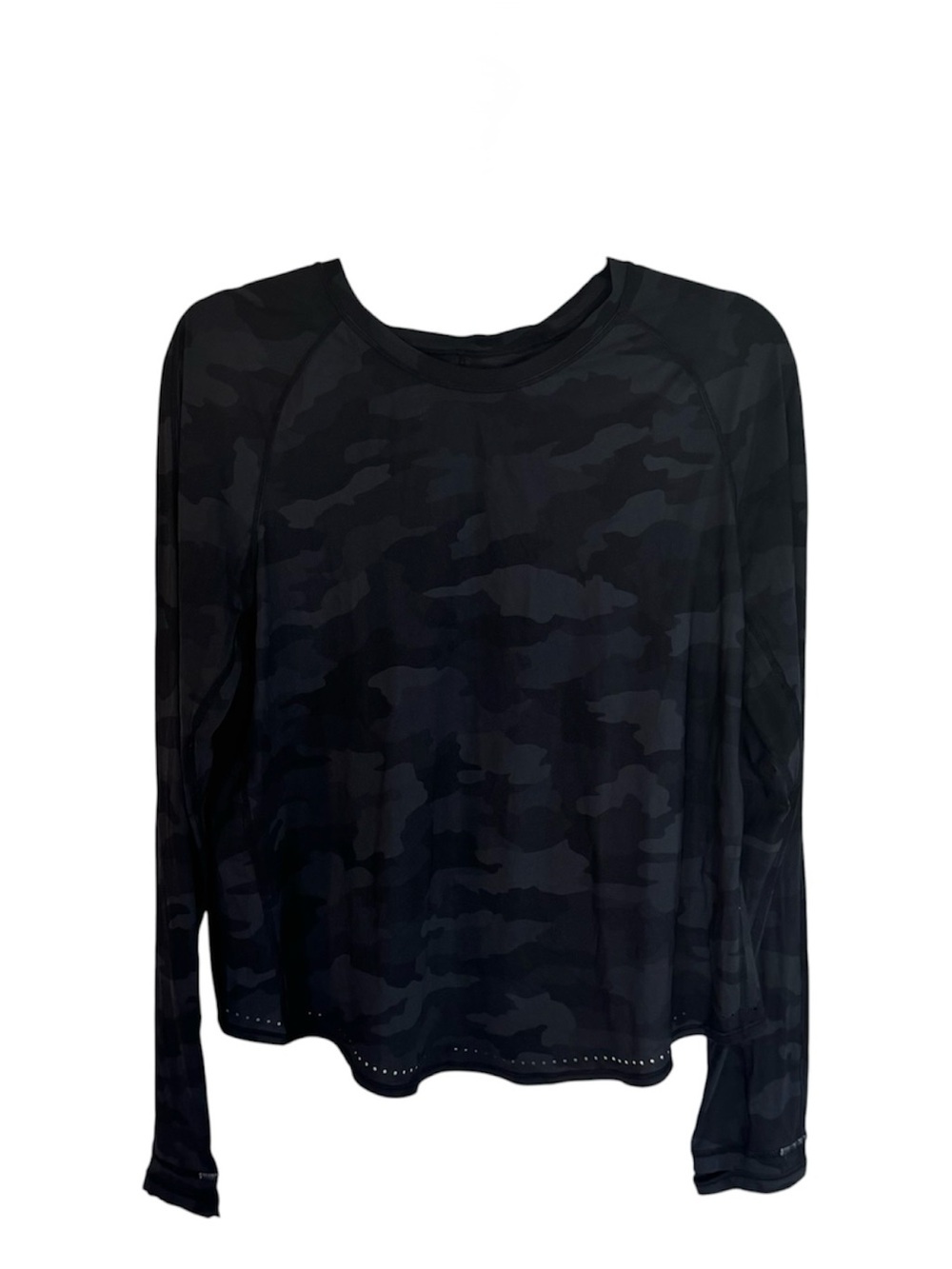 Lululemon Long Sleeve Black Camo Workout Top Size 6 - Back Cutout Detail